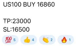 Forex Trading Club Telegram signal for US100: BUY at 16860, TP 23000, SL 16500.